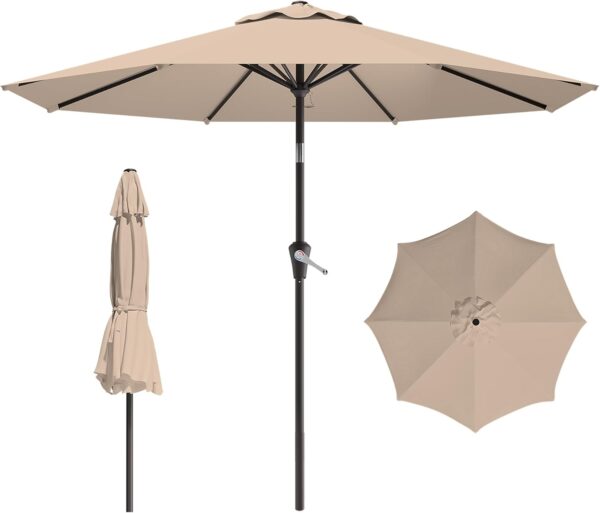 Tilt and Crank, Outdoor Patio Umbrellas with 8 Sturdy Ribs for