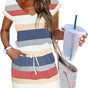 Womens Summer Dress Lantern Sleeve Square Neck Tie Front