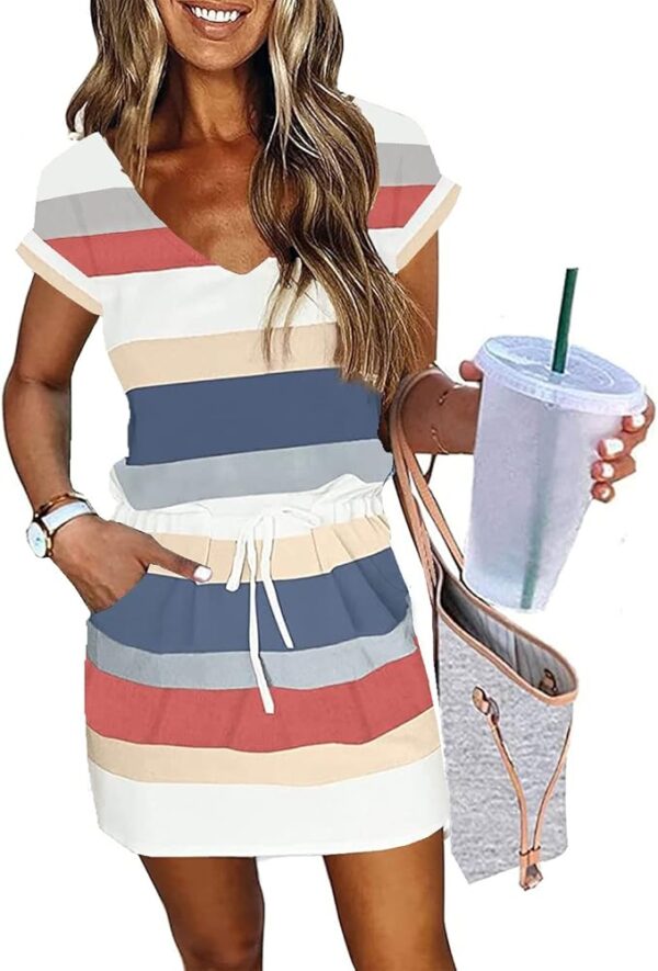 Womens Summer Dress Lantern Sleeve Square Neck Tie Front