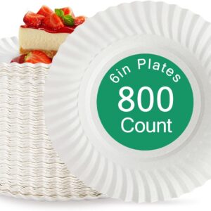 JOLLY PARTY 6 Inch White Paper Plates Uncoated, Everyday Disposable Paper Plates, Light Weight Small Dessert Plates, Round 6" Paper Plate Bulk, 800 Count