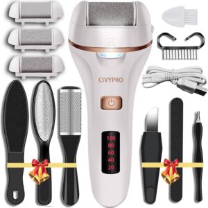 Electric Foot Callus Remover- Long Service Time, Rechargeable Electronic Foot File- Ideal Gift, Professional Pedicure Tools, Waterproof Foot Scrubber, Pedicure Kit Feet Care for Dead Skin (White)