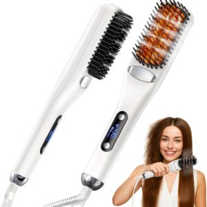 Click to see full view  Ask Rufus  Can it be used on wet hair?   Does it have an automatic shut-off feature?   Is this good for curly hair?   Ask something else Hair Straightener Brush, 13 Temperature Settings, 3s Fast Heating, Steam Technology, Anti-Burn Protection, Travel-Friendly