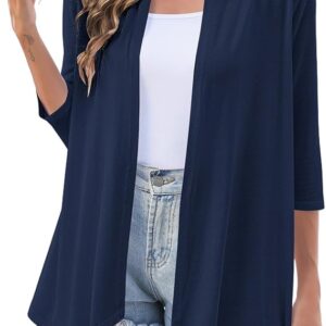 Uvog Women's 3/4 Sleeve Draped Open Front Cardigan Casual Loose Lightweight Cardigans