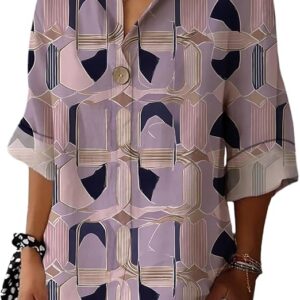 Cotton Shirts for Women Loose Fit Button Down V Neck Blouse 3/4 Sleeves Casual Tunic Tops Summer Outfits