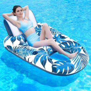 Chair Raft with Backrest, Footrest, Cup Holder for Pool, Lake, River, Beach, Ocean & Party Use