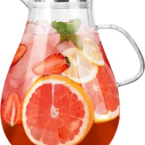 Glass Pitcher with Lid,1 Gallon Glass Water Pitcher Hot/Cold Water Jug, Juice and Iced Tea Beverage Carafe with Lid