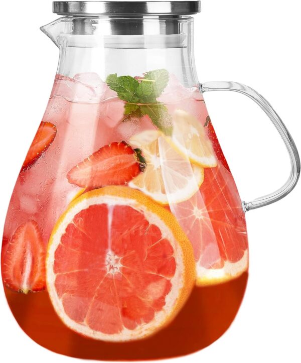 Glass Pitcher with Lid,1 Gallon Glass Water Pitcher Hot/Cold Water Jug, Juice and Iced Tea Beverage Carafe with Lid