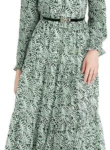 Women's Vintage Floral Print Long Sleeve Dress with Lace Collar and V-Neck Design Mid-Length A-Line Dress