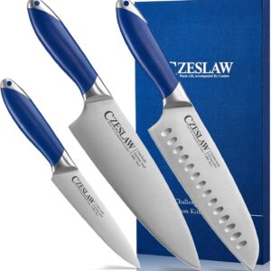 knife set, 3 Piece kitchen knife set - Razor Sharp Professional Japanese Chef Knife set, Forged from High Carbon German Steel,Full Tang Prussia Blue Handle,cooking gifts cooks