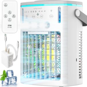 Portable Air Conditioners Fan,Small Cooler Evaporative Air Conditioner with Remoter,Mini Portable AC for Room Camping Car Office,3-in-1 Desktop Personal Mini Cooler with Colorful Night Light - Gray