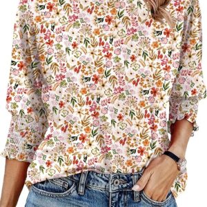 Tops Summer 2025 Fashion Trendy Boat Crew Neck Smocked Work Dressy Casual T Shirt Blouses