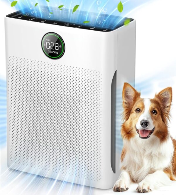 Air Purifiers for Home Large Room up to 2200sq.ft, MOOKA Air purifier for Home Pets with Washable Filter, PM 2.5 Display Air Quality Sensor Air Cleaner