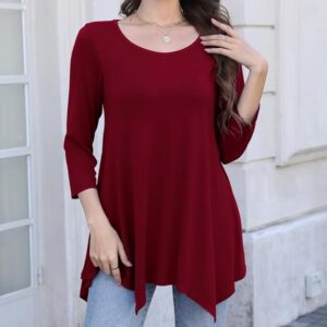 Women's Plus Size Tunic Top Crew Neck 3/4 Sleeve Casual Loose Fit Fall Blouses for Everyday Wear Comfy & Stylish