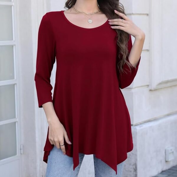 Women's Plus Size Tunic Top Crew Neck 3/4 Sleeve Casual Loose Fit Fall Blouses for Everyday Wear Comfy & Stylish