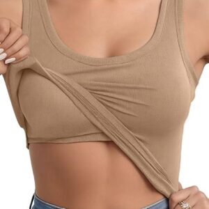 Women Tank Top with Built in Bra Sleeveless U-Back Casual Yoga Top Shirt Sports Bras
