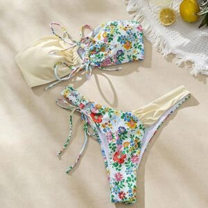 Printed Lace Up Bikini Set