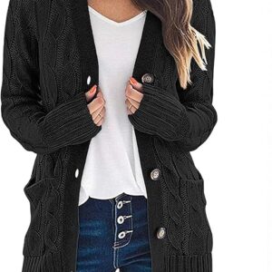 MEROKEETY Cable Knit Sweater Open Front Cardigan