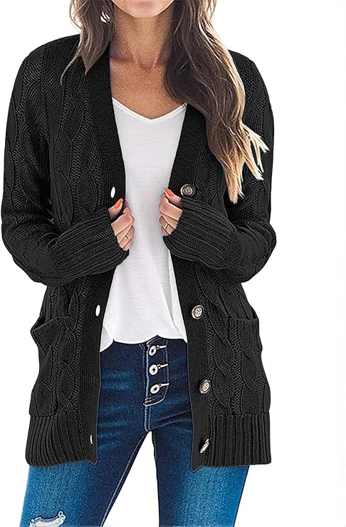 MEROKEETY Cable Knit Sweater Open Front Cardigan